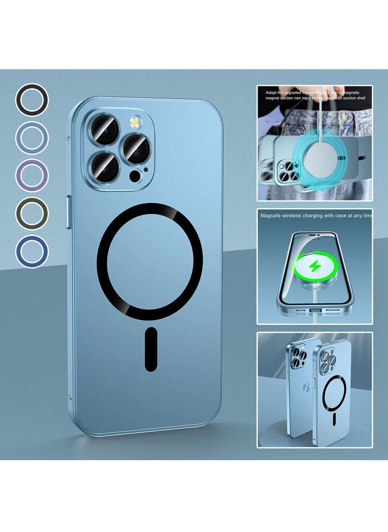 Color Fans - Magnetic Case for iPhone 13 Pro Charging Aluminium Metal Bumper Matte Cover Blue - Image 1