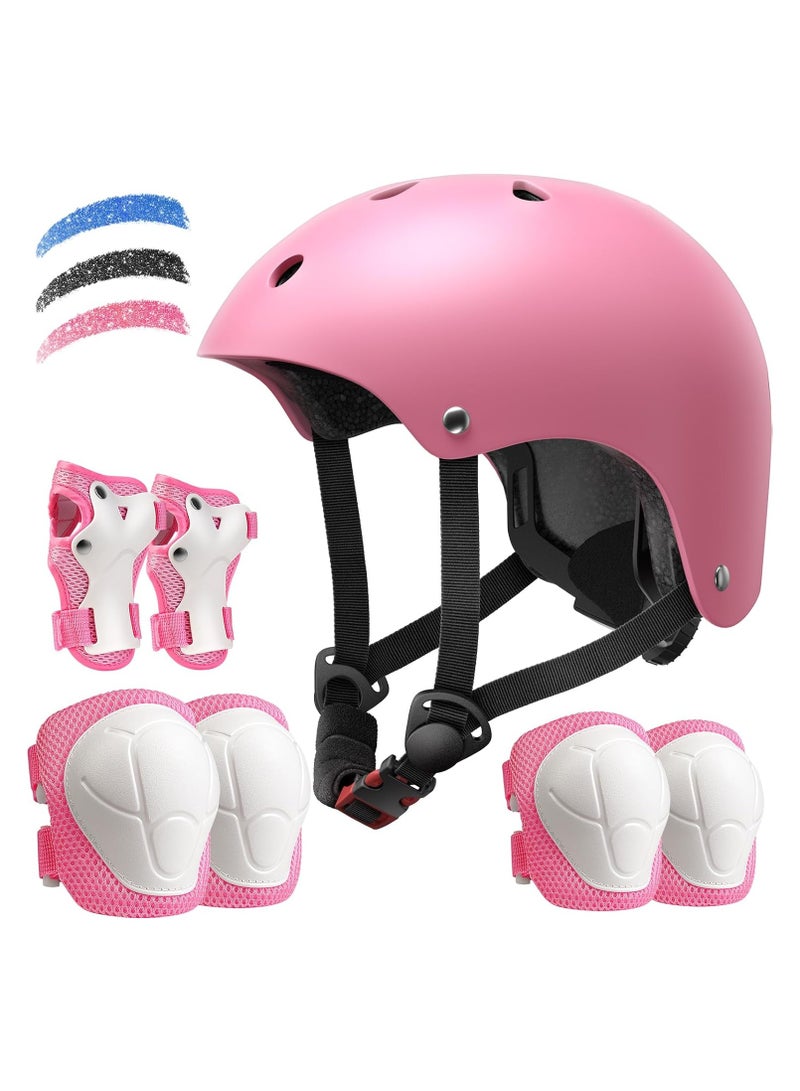 Bukela Kids Bike Helmet Set, Adjustable Helmet for Ages 3-14 Year Boys Girls, Toddler Helmet Pad Set with Knee and Elbow Pads for Bike, Roller, Skating, Scooter, Longboard and More Sports, 3 Color - Image 1