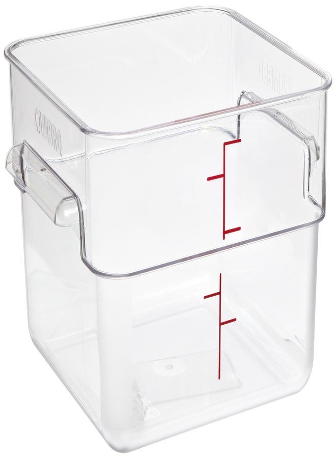 حاوية تخزين طعام شفافة من البولي كربونات من Cambro 12SFSCW بسعة 12 كوارت، طول 11-1/4 بوصة × عرض 12-1/4 بوصة × ارتفاع 8-1/4 بوصة (يباع الغطاء بشكل منفصل).