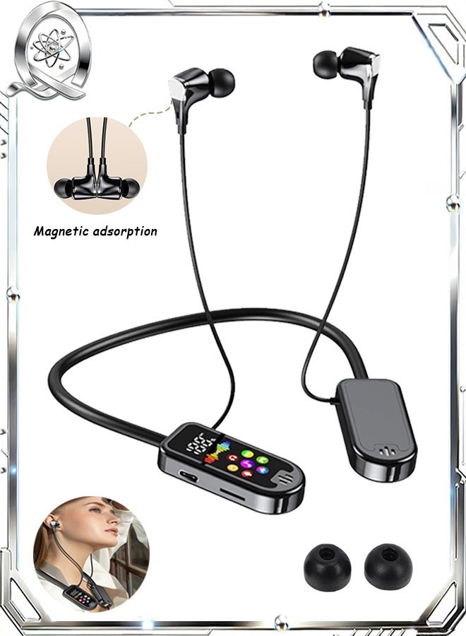 Quantum Bluetooth Earphones, Wireless Sound Card Live Broadcasting and Audio Editing Earphones, Waterproof Wireless Neckband Bluetooth Headphones with Display (Black) - Image 1