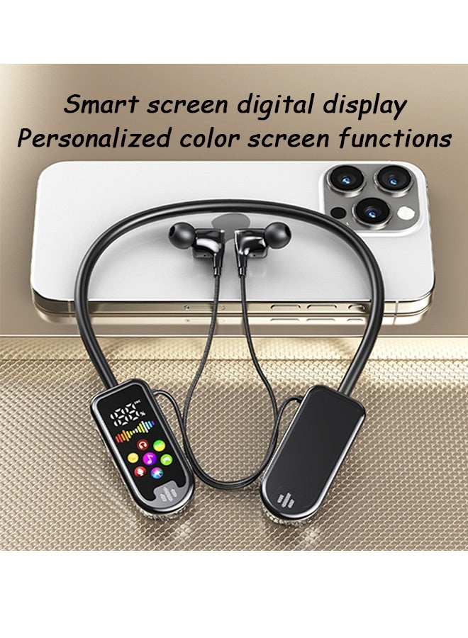 Quantum Bluetooth Earphones, Wireless Sound Card Live Broadcasting and Audio Editing Earphones, Waterproof Wireless Neckband Bluetooth Headphones with Display (Black) - Image 2