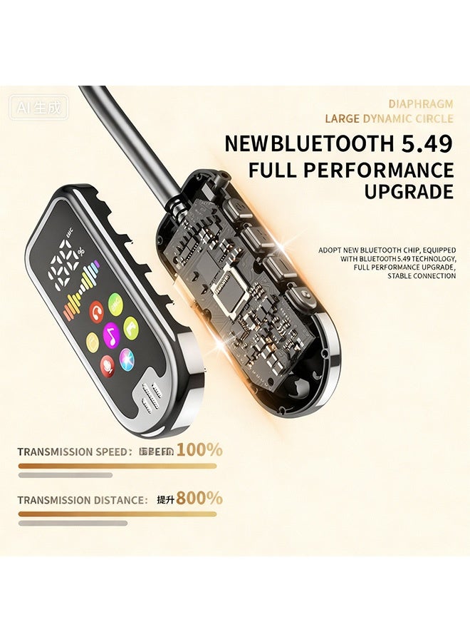 Quantum Bluetooth Earphones, Wireless Sound Card Live Broadcasting and Audio Editing Earphones, Waterproof Wireless Neckband Bluetooth Headphones with Display (Black) - Image 5