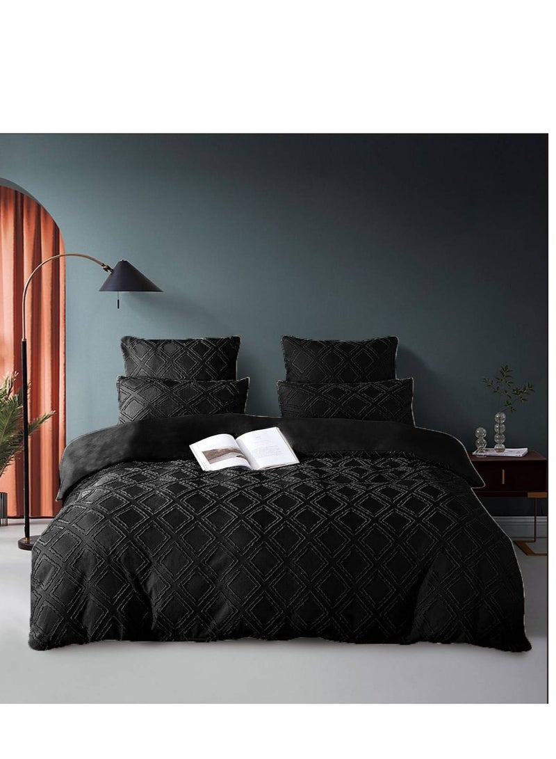 طقم لحاف مناسب لجميع المواسم مقاس كينج - فائق النعومة 100% من ألياف البوليستر الدقيقة المخططة، يتضمن طقم لحاف واحد ثابت، 1 ملاءة مثبتة، 4 غطاء وسادة