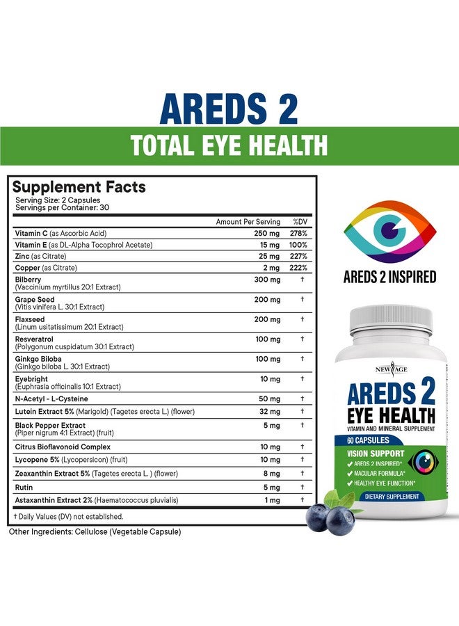 NEW AGE AREDS 2 Eye Vitamins - Lutein, Zeaxanthin, Bilberry, Astaxanthin Mineral Vision Supplement - Supports Eye Strain, Dry Eyes, Pressure, and Vision Health - 180 Count - Image 3