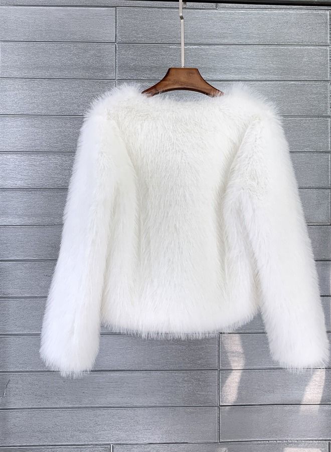 Loquat Women's Solid Color Imitation Fur Short Coat White  - Image 3
