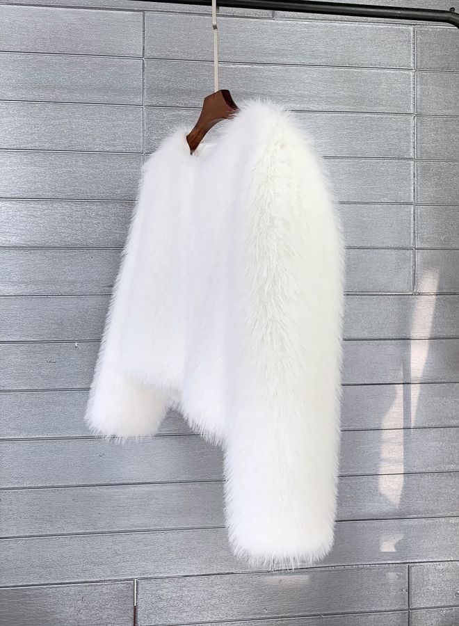 Loquat Women's Solid Color Imitation Fur Short Coat White  - Image 2