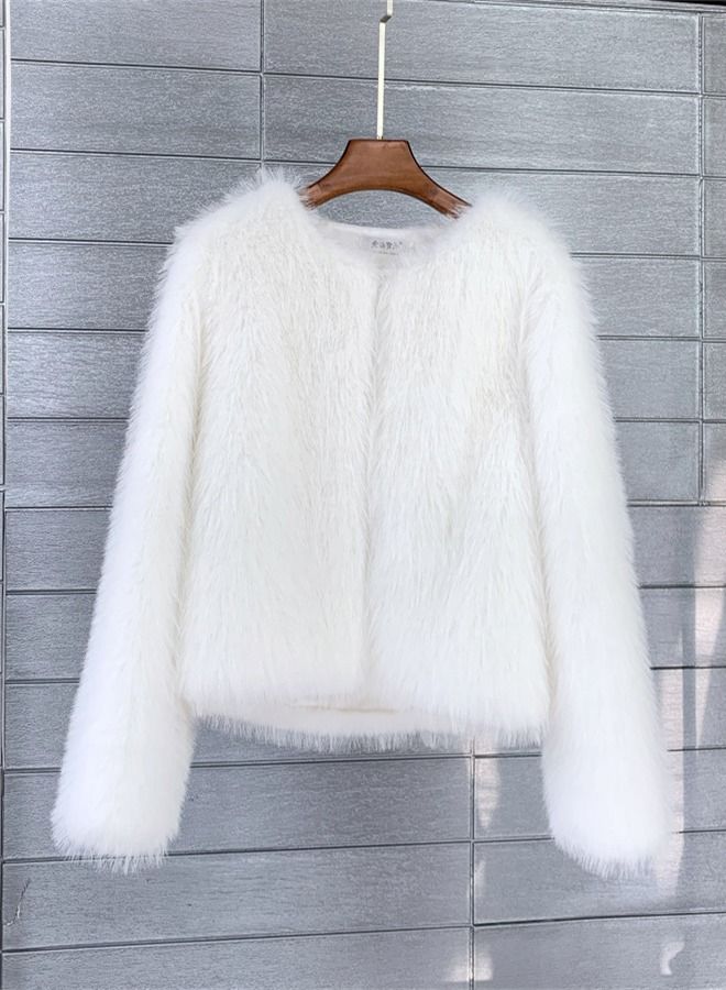 Loquat Women's Solid Color Imitation Fur Short Coat White  - Image 1