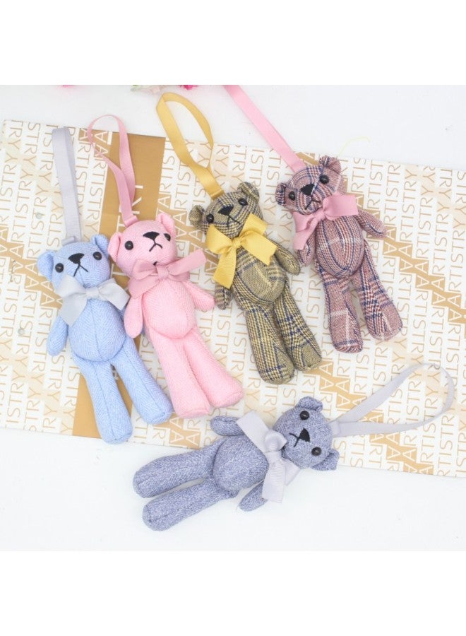 Loquat Korean-style Fabric Bow Tie Teddy Bear Doll Diy Creative Long-legged Bear Key Chain Bag Pendant Promotional Gifts-Color:Gray With Blue Houndstooth-Height:15cm - Image 2