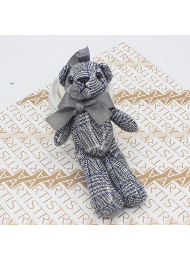 Loquat Korean-style Fabric Bow Tie Teddy Bear Doll Diy Creative Long-legged Bear Key Chain Bag Pendant Promotional Gifts-Color:Gray With Blue Houndstooth-Height:15cm - Image 1