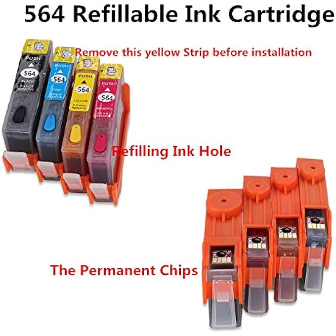 F-INK FULL REFILLABLE INK CARTRIDGE REPLACEMENT FOR HP 564 564XL INK,WORKS WITH DESKJET 3070A 3522 3526 PHOTOSMART 5510 5511 5514 5515 5522 6510 B109A B109N B11 B209A B210A PRINTER - Image 3