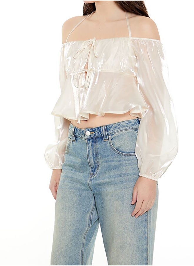 Open-Shoulder Halter Crop Top