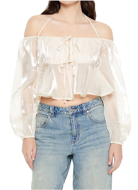 Open-Shoulder Halter Crop Top
