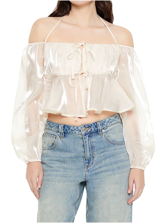 Open-Shoulder Halter Crop Top