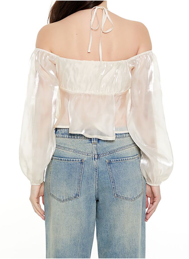 Open-Shoulder Halter Crop Top
