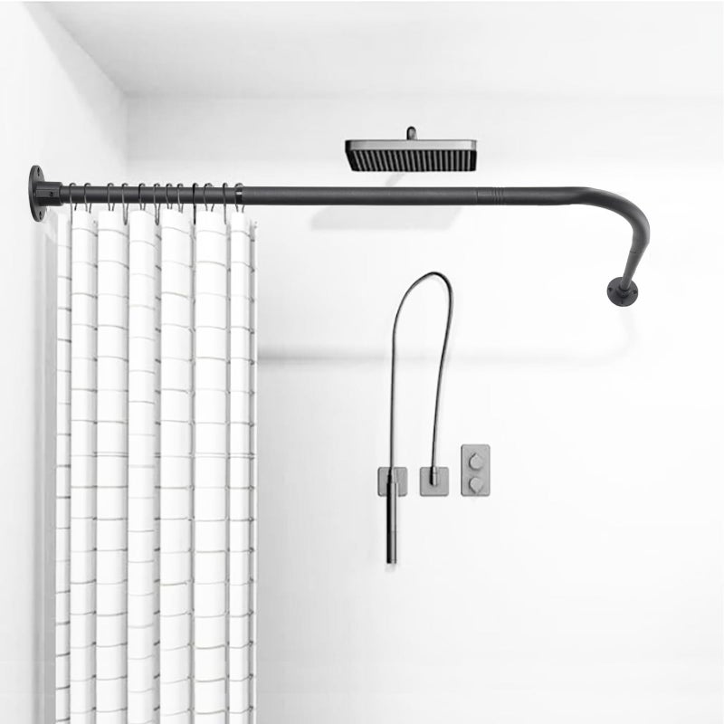 TwinkleTool L Shaped Shower Curtain Rod, (44.1"-54.3"x44.1"-54.3") Adjustable Curved Shower Rod, 90 Degree Corner Shower Rods for Bathroom Bathtub Clothing Store Locker, locker rooms, fitting rooms, Black - Image 1