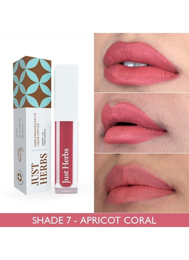 Just Herbs Just Herbs Ayurvedic Creamy Matte Long Lasting Liquid Lipstick, Lightweight & Hydrating Lip Colour with Liquorice & Sweet Almond Oil - Apricot Coral - 2 ml  - Image 3