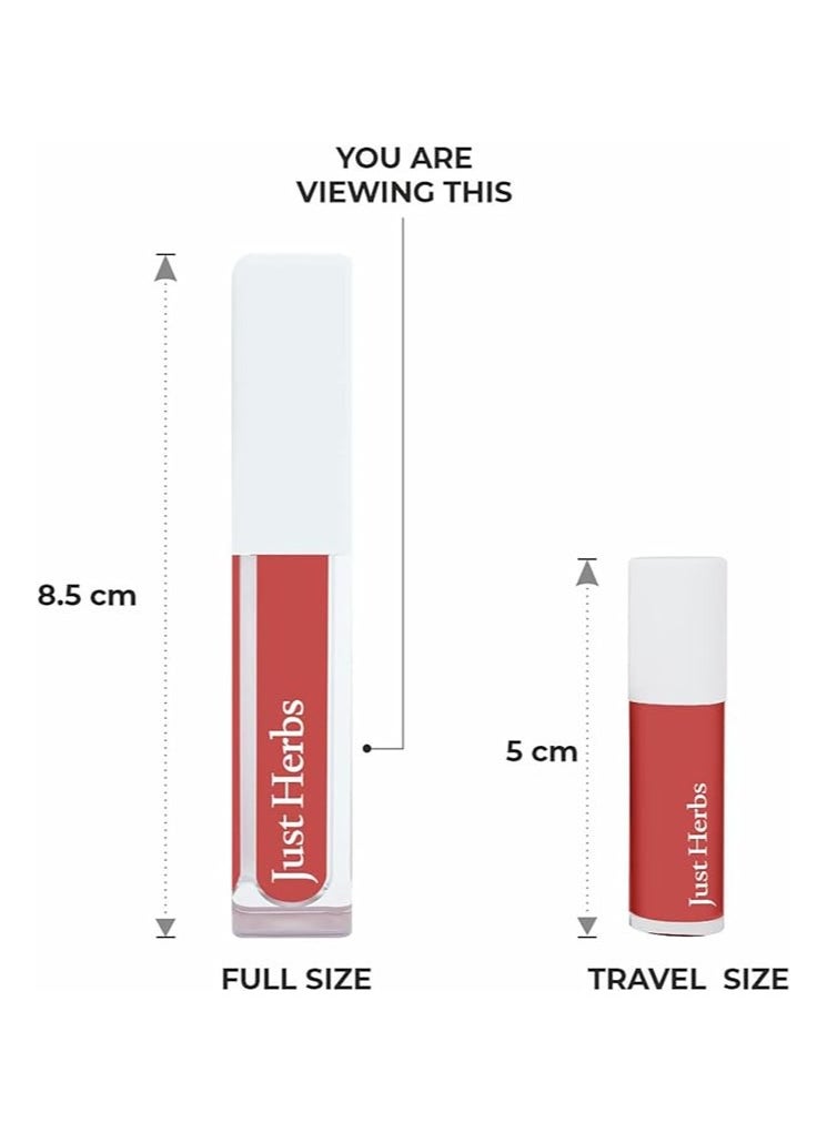 Just Herbs Just Herbs Ayurvedic Creamy Matte Long Lasting Liquid Lipstick, Lightweight & Hydrating Lip Colour with Liquorice & Sweet Almond Oil - Apricot Coral - 2 ml  - Image 4