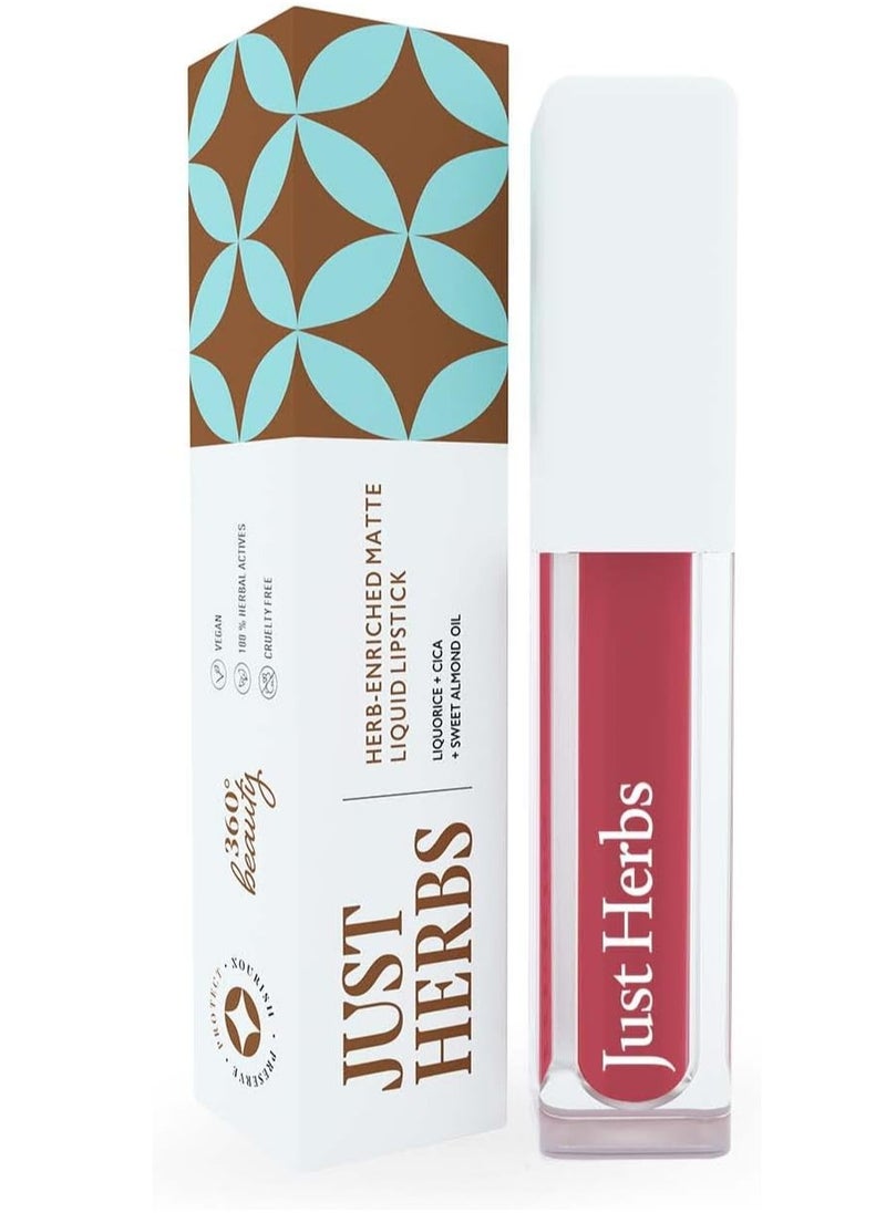 Just Herbs Just Herbs Ayurvedic Creamy Matte Long Lasting Liquid Lipstick, Lightweight & Hydrating Lip Colour with Liquorice & Sweet Almond Oil - Apricot Coral - 2 ml  - Image 1