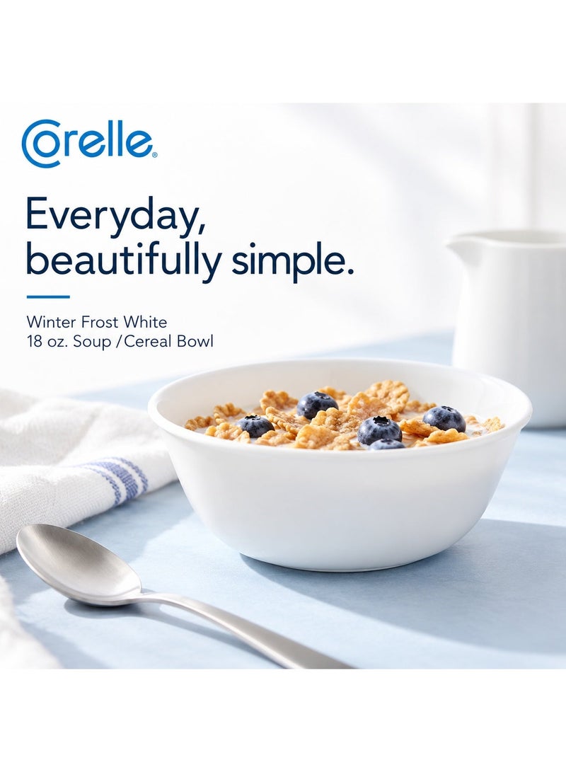 كوريل Corelle Winter Frost White طقم 6 أوعية شوربة وحبوب سعة 532 مل، من زجاج Vitrelle، آمنة للميكروويف والفرن وغسالة الصحون - Image 4