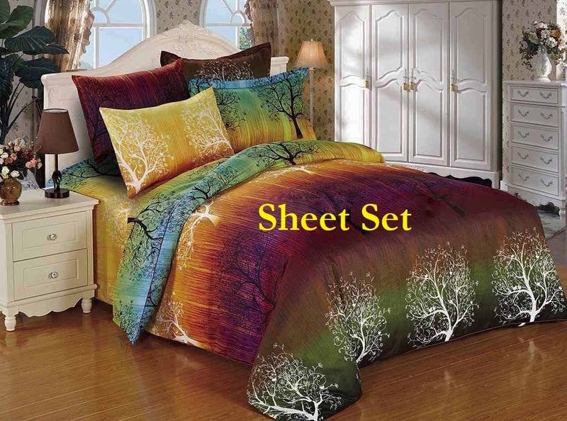 Swanson Beddings Rainbow Tree 100 Polyester Sheet Set  Fitted Sheet Flat Sheet and Two Matching Pillowcases King