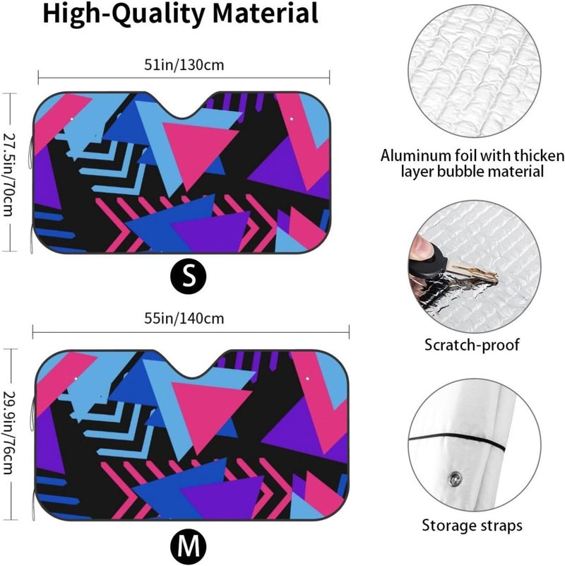 Colorful 80's Style Geometric Car Windshield Sun Shade, Keeps Interior Cool, Foldable Sun Visor Protector, Fits Cars Trucks SUVs Medium - Image 4