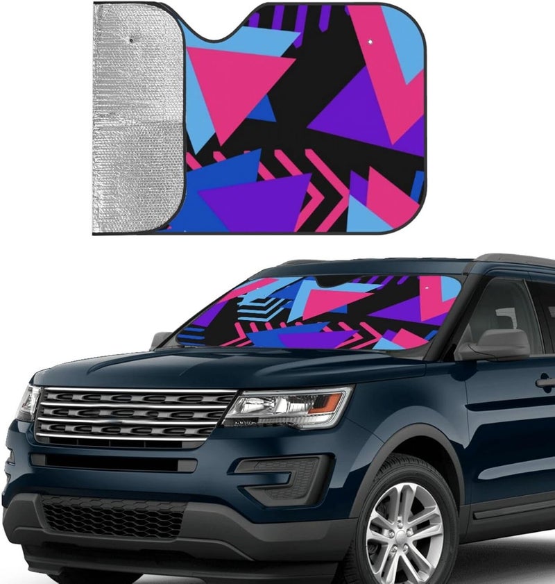 Colorful 80's Style Geometric Car Windshield Sun Shade, Keeps Interior Cool, Foldable Sun Visor Protector, Fits Cars Trucks SUVs Medium - Image 3