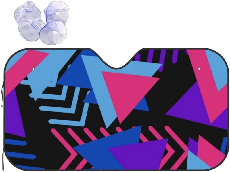 Colorful 80's Style Geometric Car Windshield Sun Shade, Keeps Interior Cool, Foldable Sun Visor Protector, Fits Cars Trucks SUVs Medium - Image 1