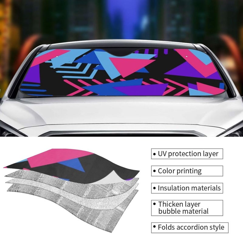 Colorful 80's Style Geometric Car Windshield Sun Shade, Keeps Interior Cool, Foldable Sun Visor Protector, Fits Cars Trucks SUVs Medium - Image 5
