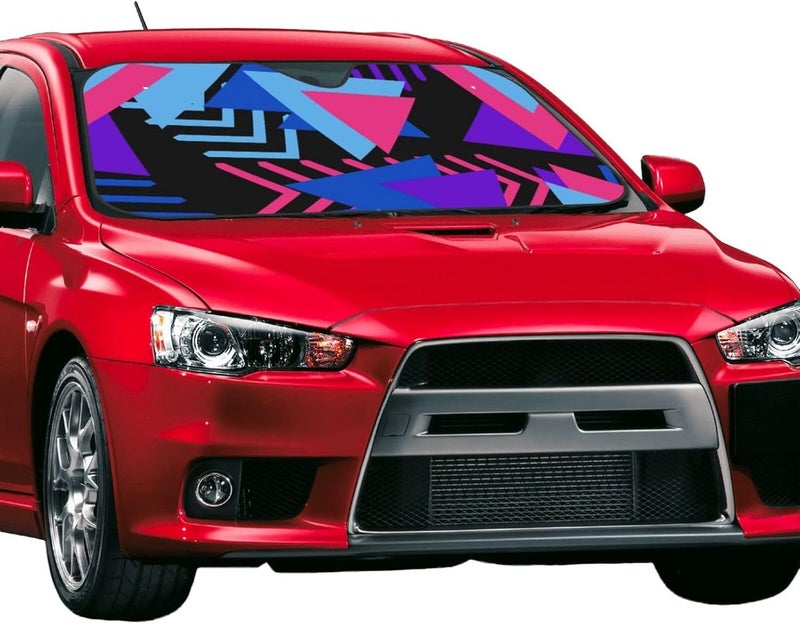 Colorful 80's Style Geometric Car Windshield Sun Shade, Keeps Interior Cool, Foldable Sun Visor Protector, Fits Cars Trucks SUVs Medium - Image 2