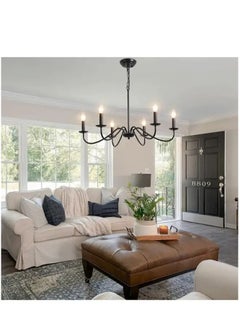 Sumkyle Chandelier Industrial 6 Light Black Ceiling Light Fixture Height Adjustable Lighting For Kitchen Island Bedroom Dining Room Living Room Farmhouse  - Image 4
