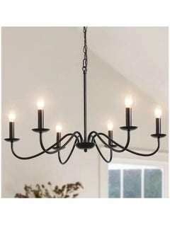 Sumkyle Chandelier Industrial 6 Light Black Ceiling Light Fixture Height Adjustable Lighting For Kitchen Island Bedroom Dining Room Living Room Farmhouse  - Image 1