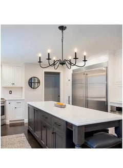 Sumkyle Chandelier Industrial 6 Light Black Ceiling Light Fixture Height Adjustable Lighting For Kitchen Island Bedroom Dining Room Living Room Farmhouse  - Image 3