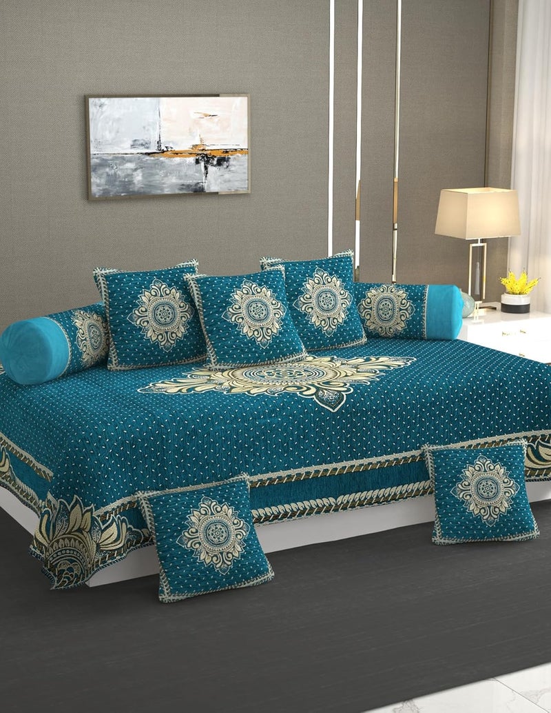 MULTITEX Heavy Chenille Velvet Sofa Cover with diwan Set and Table Cover Combo Set of 21 psAqua - Image 2