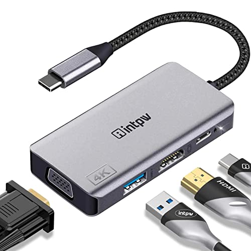 INTPW USB C to VGA Adapter, USB-C to HDMI 4K Multiport Adapter for MacBook Pro/MacBook Air/ipad Pro/Dell XPS/Nintendo Switch with Thunderbolt 3 Port - Image 1
