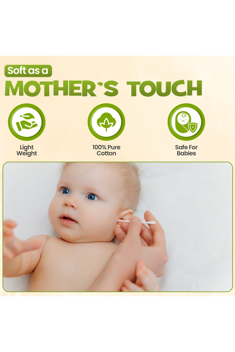 Enfant 200 Pcs Baby Cotton Buds Ground Baby Cotton Swabs For Baby Ear & Nose Clean Pure Cotton 100% Sterilized Cotton Soft & Wrinkle-Free - Image 2
