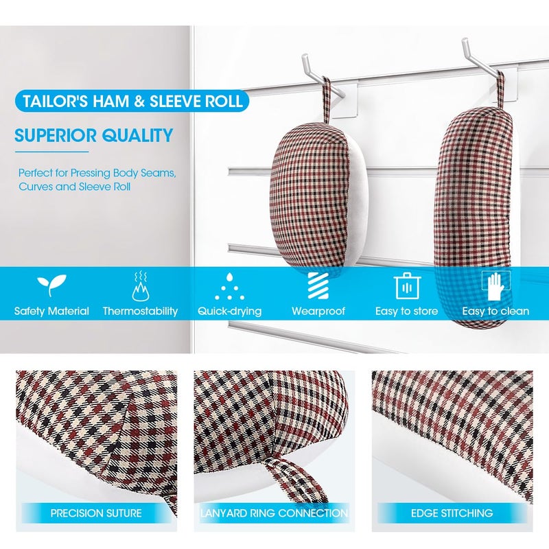 3 BUZZLETT Tailorâ€™s Ham and Seam Roll Set â€“ Premium Tailors Ham for Ironing â€“ Professional Pressing Tools â€“ Linen and Doll Cotton Press Ham for Ironing Smaller Curved Seam - Image 5