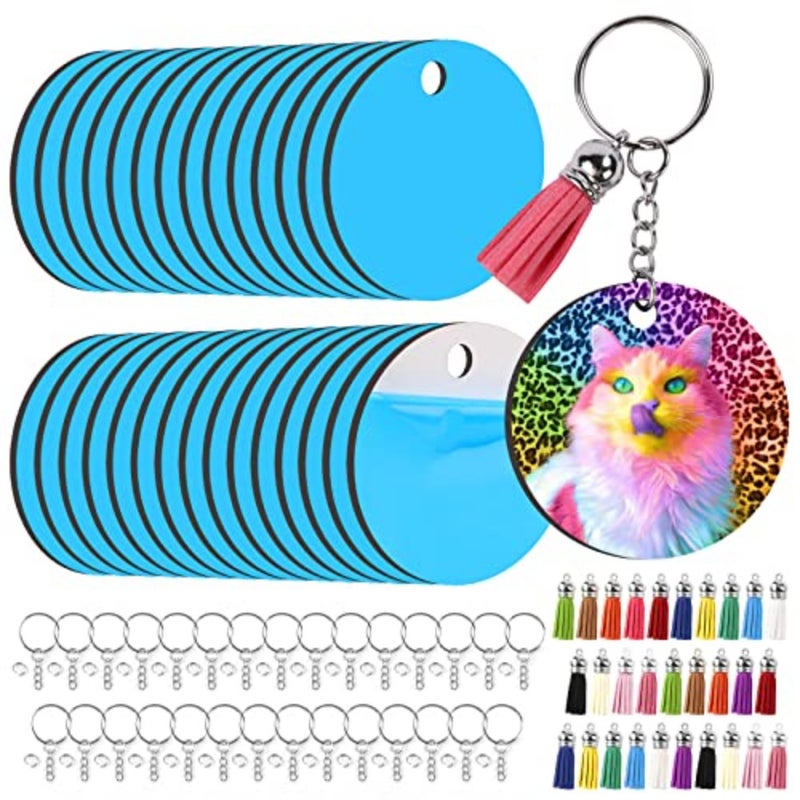 Sublimation Keychain Blanks - 120Pcs MDF Keychains with Tassels - Heat Transfer Keychains - Adult Unisex Gift - Image 1