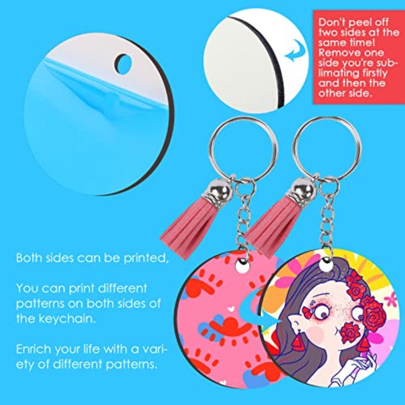 Sublimation Keychain Blanks - 120Pcs MDF Keychains with Tassels - Heat Transfer Keychains - Adult Unisex Gift - Image 3