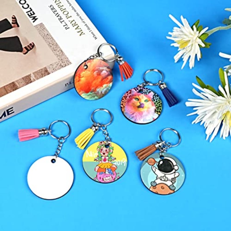 Sublimation Keychain Blanks - 120Pcs MDF Keychains with Tassels - Heat Transfer Keychains - Adult Unisex Gift - Image 2