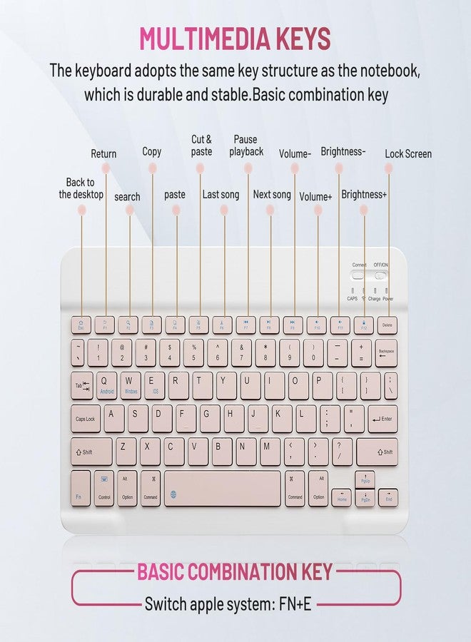 Guiheng Bluetooth Keyboard and Mouse Combo Rechargeable Portable Wireless Keyboard Mouse Set for Apple iPad iPhone iOS 13 and above Samsung Tablet Phone Smartphone Android Windows (10 inch Pink) - Image 5