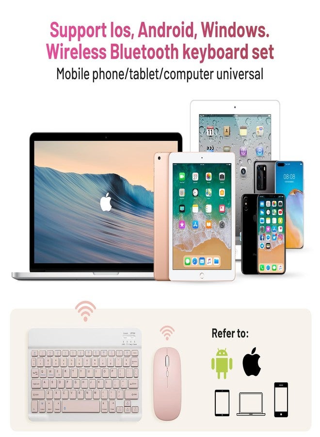 Guiheng Bluetooth Keyboard and Mouse Combo Rechargeable Portable Wireless Keyboard Mouse Set for Apple iPad iPhone iOS 13 and above Samsung Tablet Phone Smartphone Android Windows (10 inch Pink) - Image 2