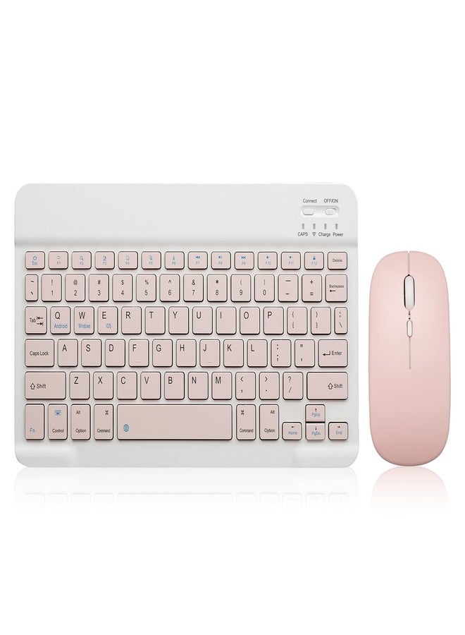 Guiheng Bluetooth Keyboard and Mouse Combo Rechargeable Portable Wireless Keyboard Mouse Set for Apple iPad iPhone iOS 13 and above Samsung Tablet Phone Smartphone Android Windows (10 inch Pink) - Image 1