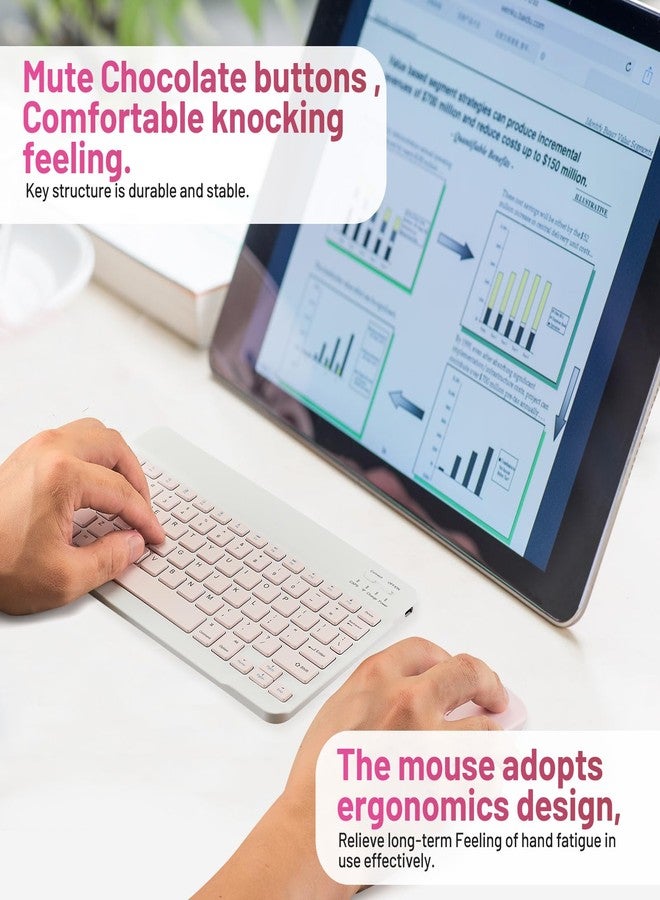 Guiheng Bluetooth Keyboard and Mouse Combo Rechargeable Portable Wireless Keyboard Mouse Set for Apple iPad iPhone iOS 13 and above Samsung Tablet Phone Smartphone Android Windows (10 inch Pink) - Image 3
