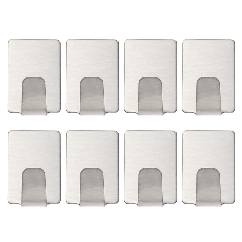 8PCS Stainless Steel Wall Hooks Self Adhesive Towel Hooks Seamless Multi-purpose Coat Hooks Bathroom Kitchen Towel Rack Robe Hooks - Wide Hook (Silver) - Image 1