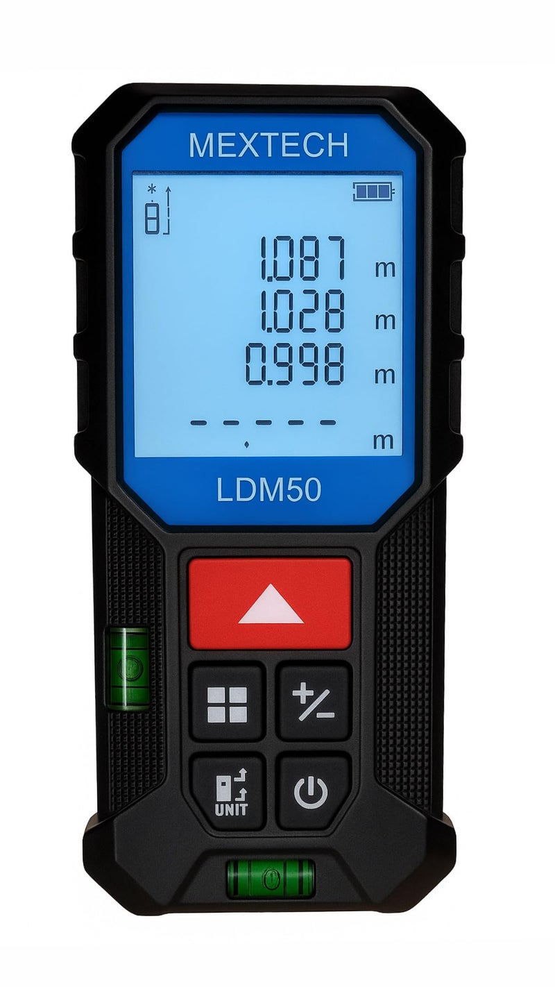 Mextech LDM50 Laser Distance Meter 50m Digital Measuring Tool, ±2mm Accuracy, Area & Volume Measurement, Min/Max Tracking, Pythagoras Function, 1 Year Warranty - Image 2
