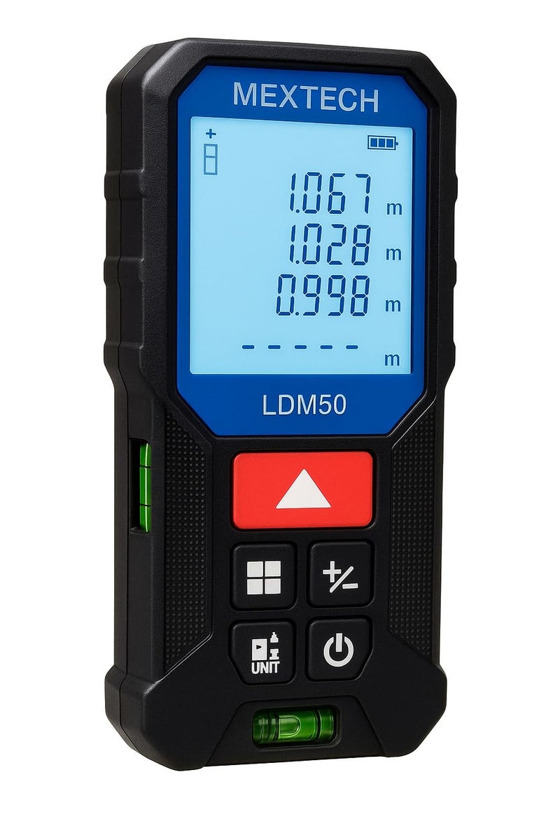 Mextech LDM50 Laser Distance Meter 50m Digital Measuring Tool, ±2mm Accuracy, Area & Volume Measurement, Min/Max Tracking, Pythagoras Function, 1 Year Warranty - Image 3