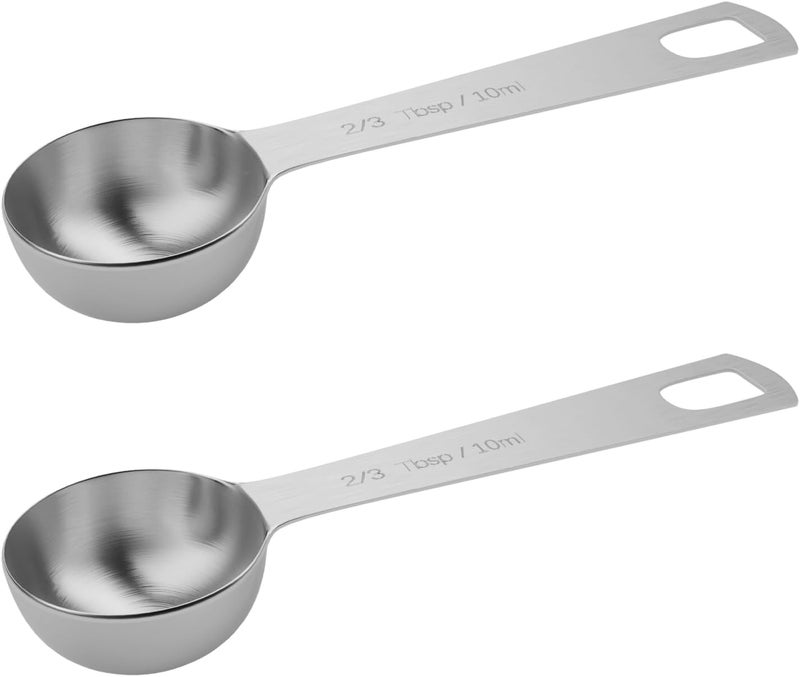 BERYLER 2PCS 2/3tbsp (2tsp, 10ml, 1/3oz) Single Measuring Spoon, Stainless Steel Individual Teaspoons Only - Image 1