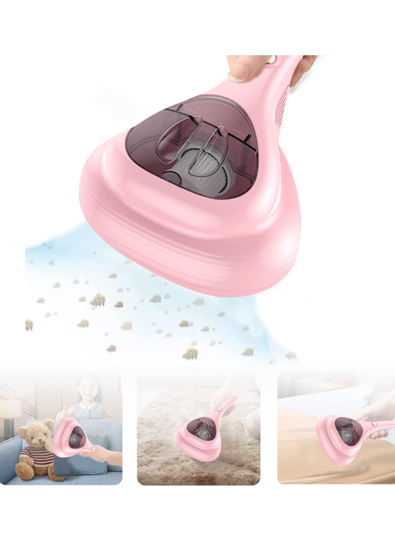 Bed Vacuum Cleaner Uv Sanitizing Handheld Dust Mite Vacuum Cleaner Machine Portable Cordless High Power Cleaning Euipment for Sheet Mattress Carpet Sofa Pet Hair (Pink Mite Remover)