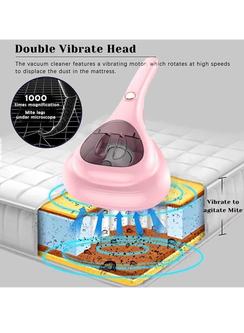 VUCATIN Bed Vacuum Cleaner Uv Sanitizing Handheld Dust Mite Vacuum Cleaner Machine Portable Cordless High Power Cleaning Euipment for Sheet Mattress Carpet Sofa Pet Hair (Pink Mite Remover) - Image 4