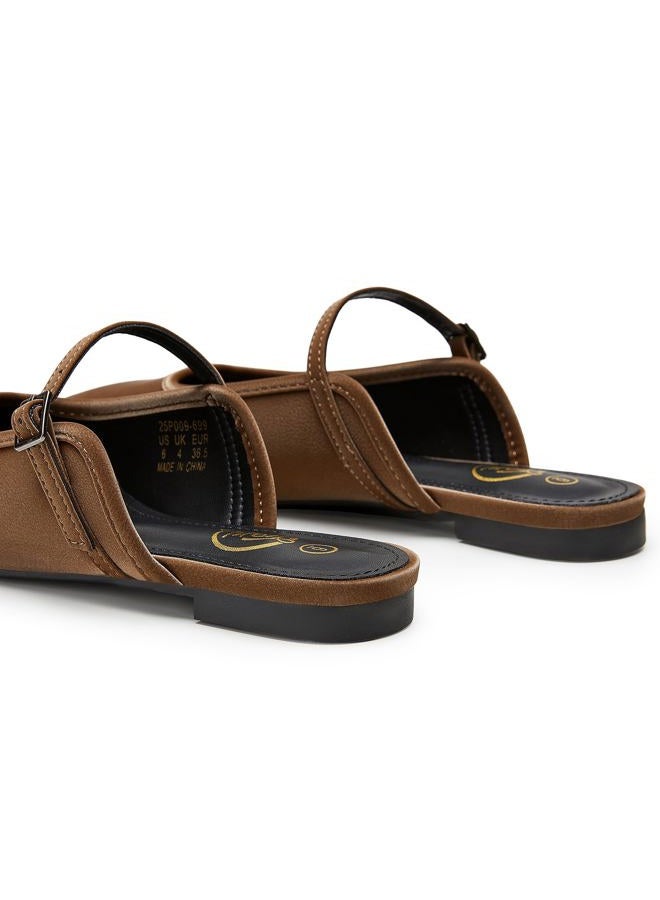 Trary Mules for Woman Mary Jane Flat Shoes Slip on Comfortable Backless Loafers Flats Square Toe Office Casual Vintage, Cocoa Brown, 6 - Image 4